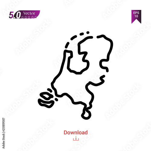 Outline holland map icon isolated on white background. Line pictogram. Graphic design, mobile application, logo, user interface. Editable stroke. EPS10 format vector illustration