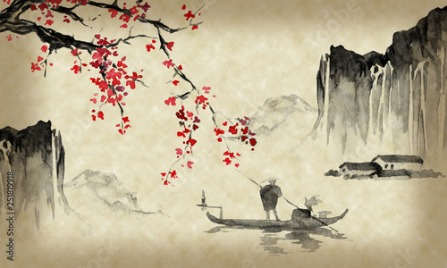 Photography Japan traditional sumi-e painting