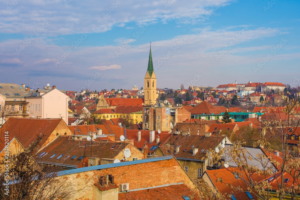 The skyline of the Croatian capital Zagreb, including Zagreb Cathedral