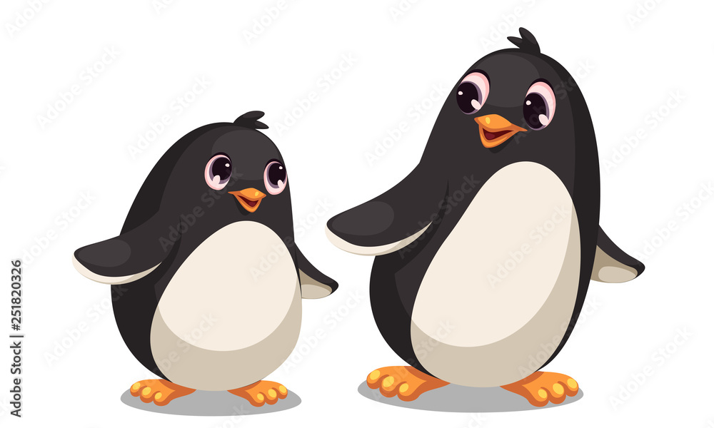 Obraz premium Cute mom and baby penguin cartoon vector illustration