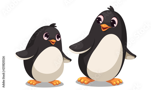 Cute mom and baby penguin cartoon vector illustration
