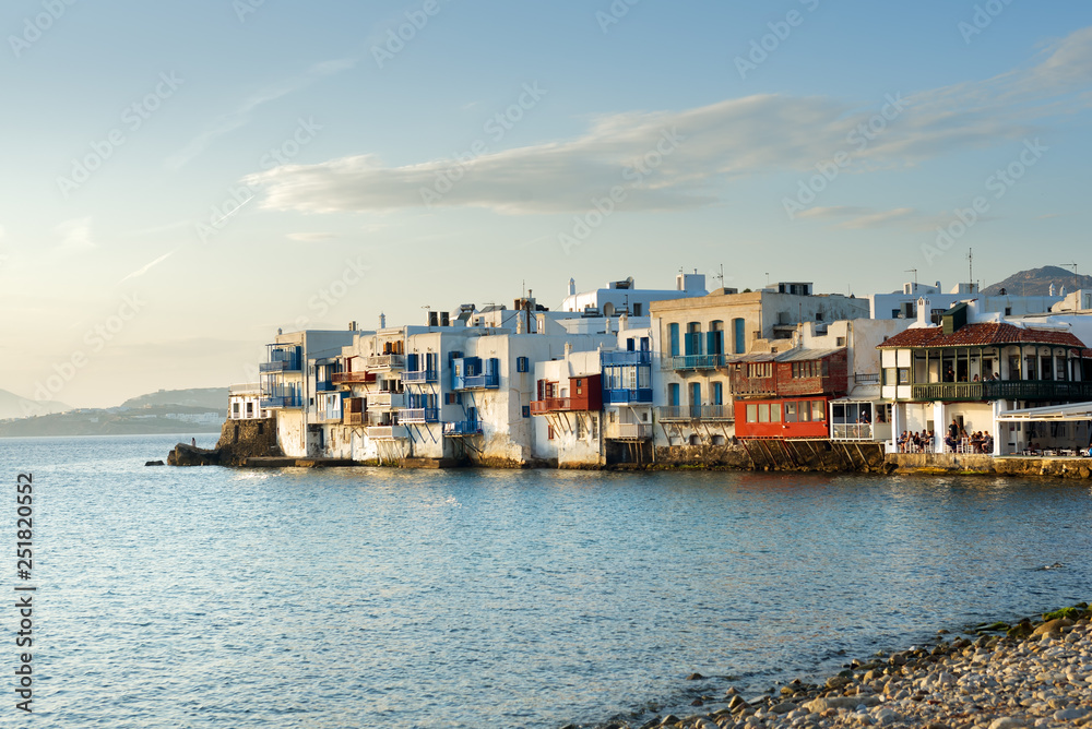 Picturesque houses by the sea in Mykonos, Greece