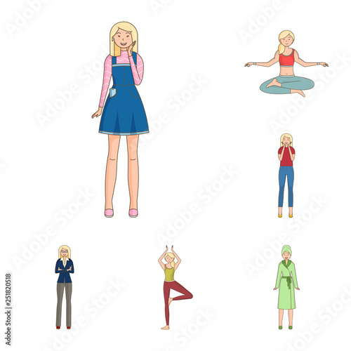 Vector design of woman and body symbol. Set of woman and style stock vector illustration.