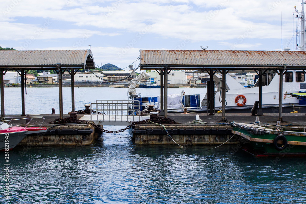 The image of old boat dock in Miyajima (Hatsukaichi shi), Hiroshima, Japan. 