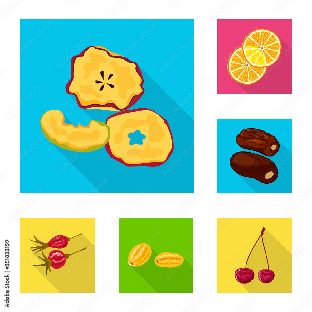 Vector design of fruit and dried  sign. Set of fruit and food  vector icon for stock.