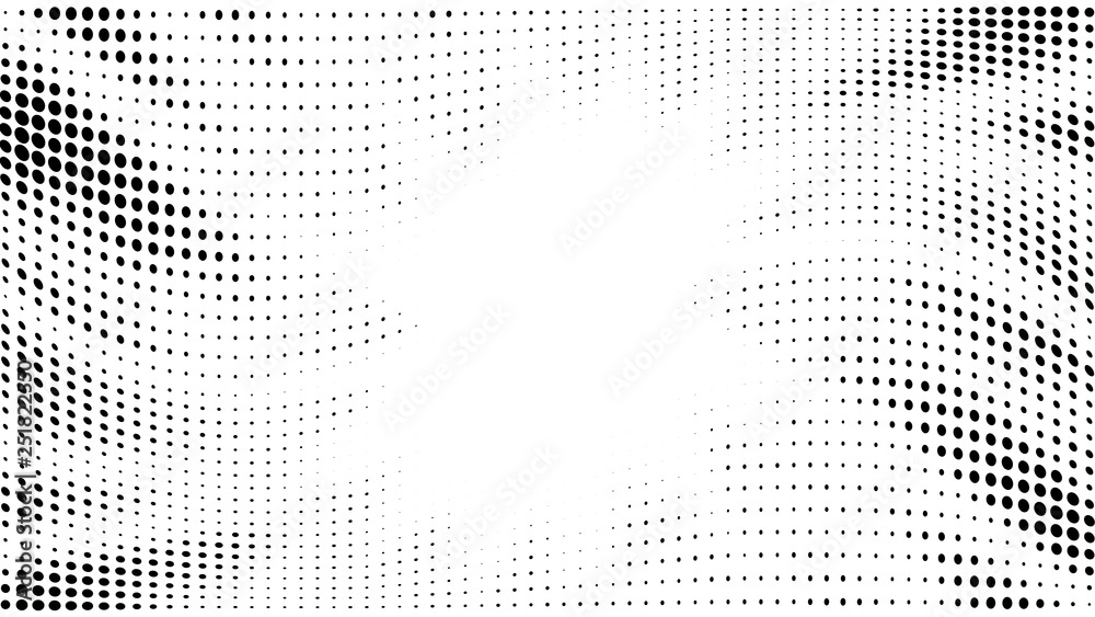 Halftone gradient sun rays pattern. Abstract halftone dots background. Monochrome dots pattern. Pop Art, Comic small dots. Star rays halftone poster. Shine, explosion. Wave space, rays twisted vector