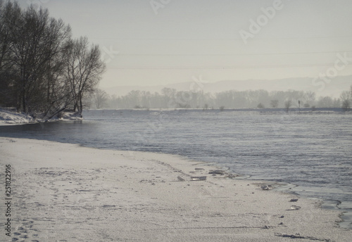 Irtysh river. Kazakhstan (Ust-Kamenogorsk). Winter river landscape. Ice on the river photo