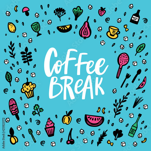 Coffee Break doodle sticker set