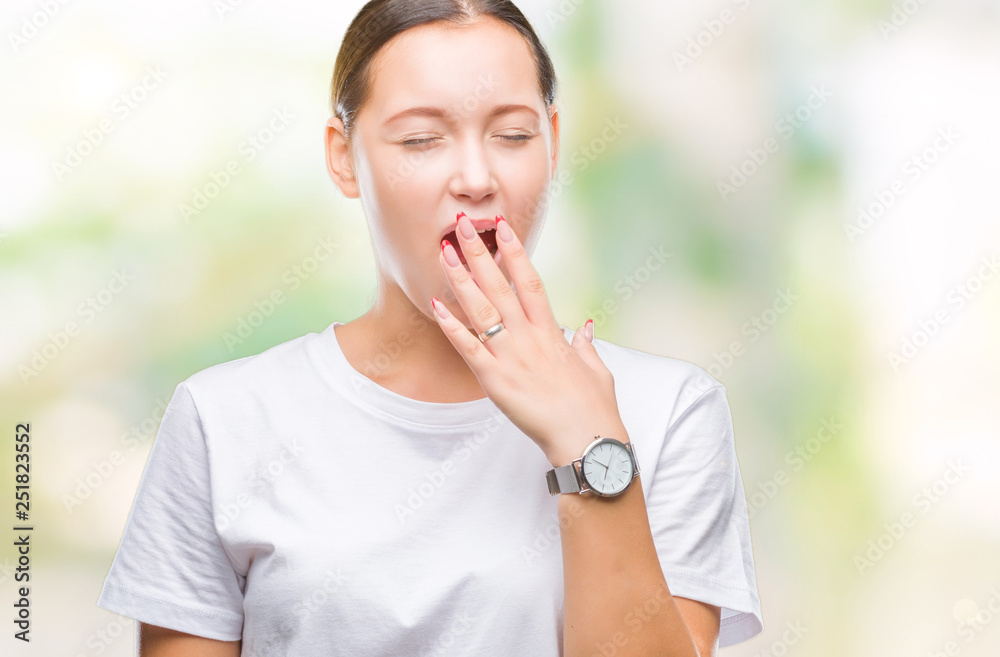 Young beautiful caucasian woman over isolated background bored yawning tired covering mouth with hand. Restless and sleepiness. Young beautiful caucasian woman over isolated background bored yawning tired covering mouth with hand. Restless and sleepiness.
