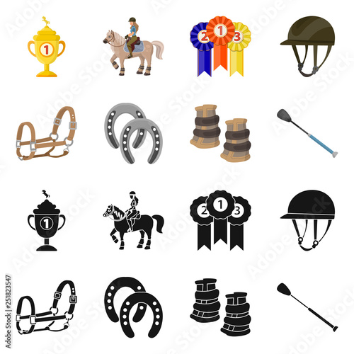 Isolated object of equipment and riding sign. Set of equipment and competition stock symbol for web.