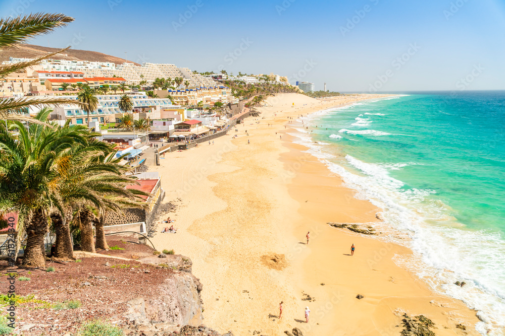 Beautiful, wide sandy beach in Morro Jable, Fuerteventura, Spain