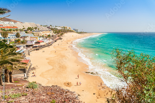 Beautiful, wide sandy beach in Morro Jable, Fuerteventura, Spain photo