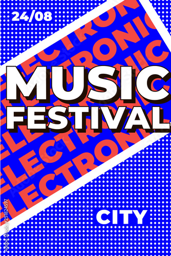 Electronic music poster. Music festival. Techno, drum and bass, dub step, trance. Liquid background. Vector illustration.