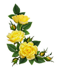 Yellow rose flowers in a corner arrangement