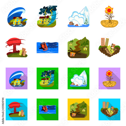 Vector design of weather and distress icon. Set of weather and crash vector icon for stock.