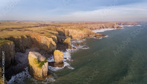Aerial view of the Stack Rocks St Govans Headland Pembrokeshire Wales