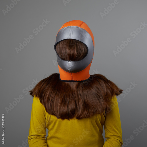 Brunette woman in mask