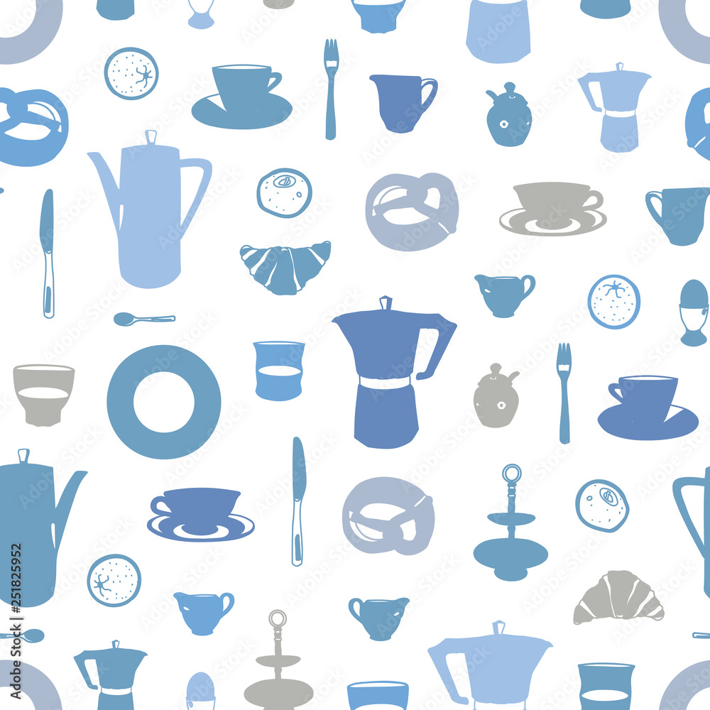 White pattern with breakfast table. White pattern with breakfast table.