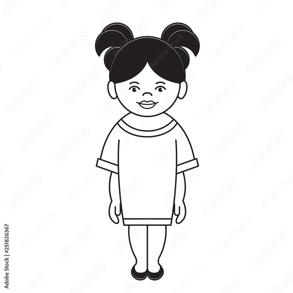 isolated black and white vector cartoon girl standing in blouse and skirt isolated black and white vector cartoon girl standing in blouse and skirt