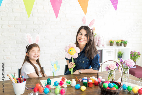 Family With Colorful Creativity For Easter Decor