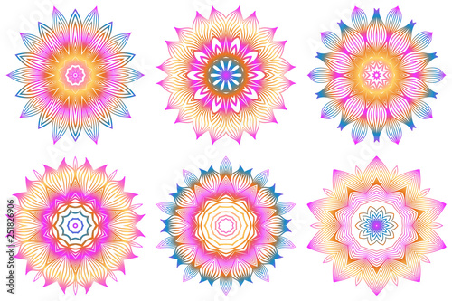 Set of Design With Floral Mandala Ornament. Vector Illustration. For Coloring Book, Greeting Card, Invitation, Tattoo. Anti-Stress Therapy Pattern. Rainbow color © Bonya Sharp Claw