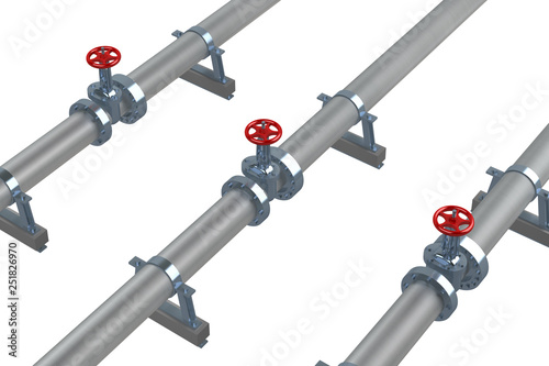 three pipelines with valves