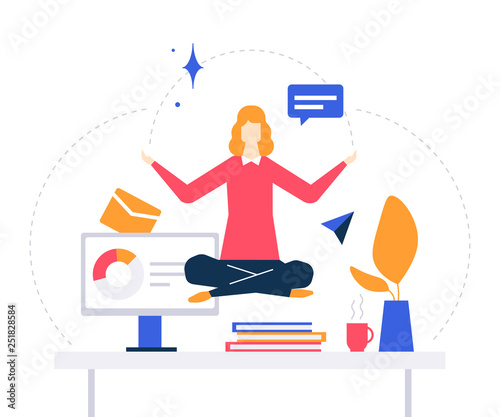 Mindfulness at work - colorful flat design style illustration