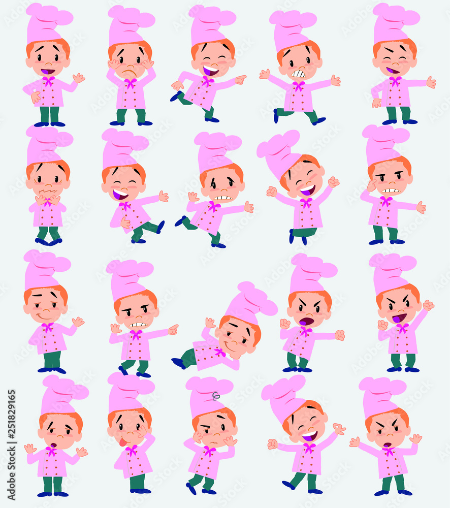Cartoon character chef. Set with different postures, attitudes and poses, doing different activities in isolated vector illustrations. Cartoon character chef. Set with different postures, attitudes and poses, doing different activities in isolated vector illustrations.
