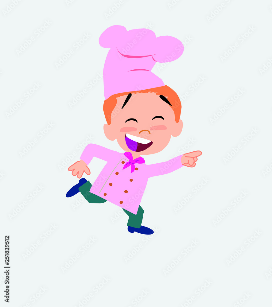 Chef running smiling.