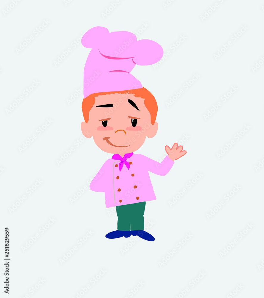 Chef waving with a dreamy expression. Chef waving with a dreamy expression.