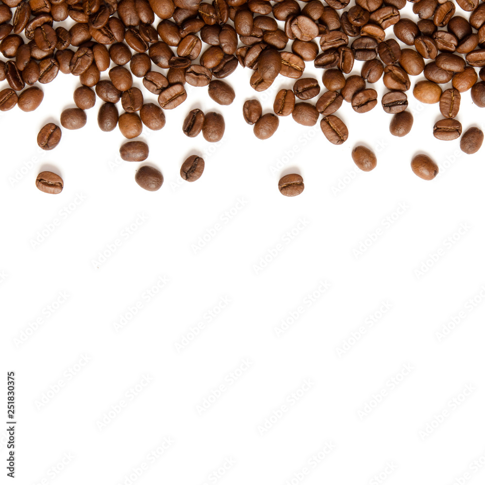 Naklejka premium Roasted Coffee Beans background texture isolated on white background with copy space for text - Image