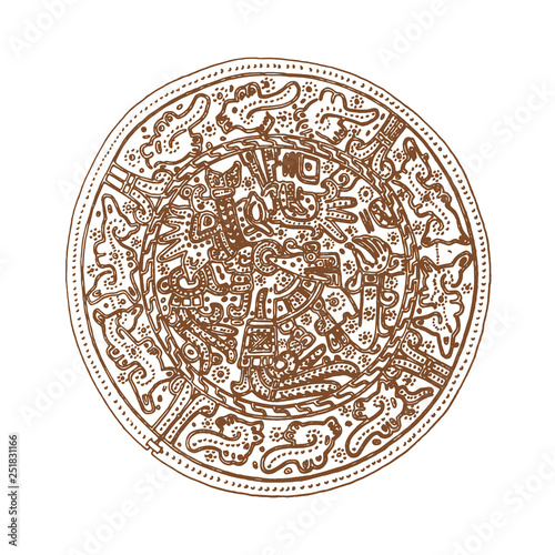 Vintage graphic maya glyphs, inca and aztec zodiac ornaments and symbols in old american indian style.Vector illustration and doodle drawing for design. 