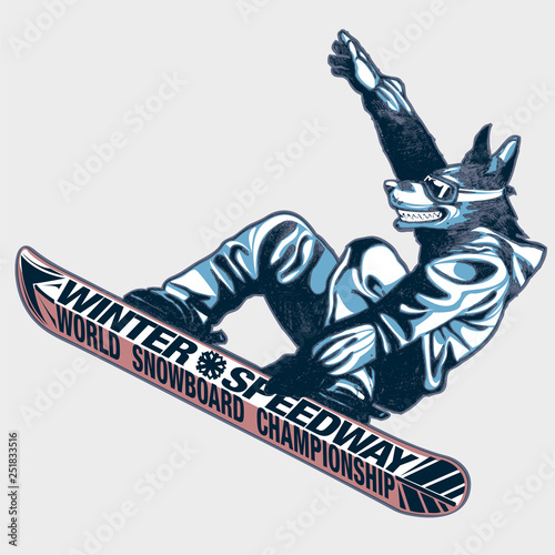 Snowboarder wolf jumping