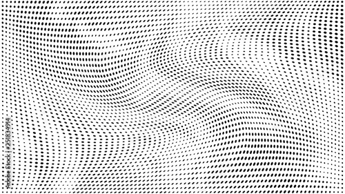 Halftone gradient pattern. Abstract halftone dots background. Monochrome dots pattern. Grunge texture. Pop Art  Comic small dots. Wave twisted dots. Design for presentation  report  flyer  cover  card