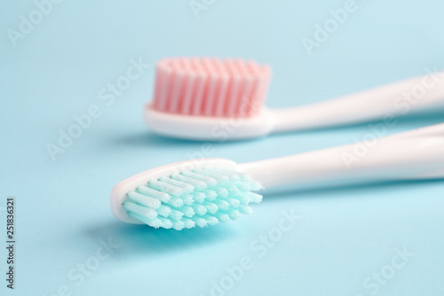 Toothbrushes on color table