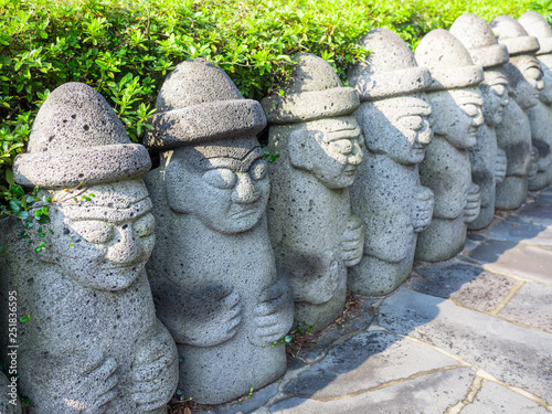 Dol hareubangs are large rock statues and symbol found on Jeju Island, South Korean photo