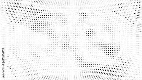 Halftone gradient pattern. Abstract halftone dots background. Monochrome dots pattern. Grunge texture. Pop Art, Comic small dots. Wave twisted dots. Design for presentation, report, flyer, cover, card