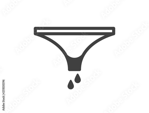 Pee, or blood stain on panties - bloodstained spot on female underwear after bleeding from vagina during menstruation, period ot urinary incontinence. Simple vector illustration of dirty pants