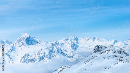 beautiful panorama winter landscape of mountain Dombaj, Russia, copy space © Alisa