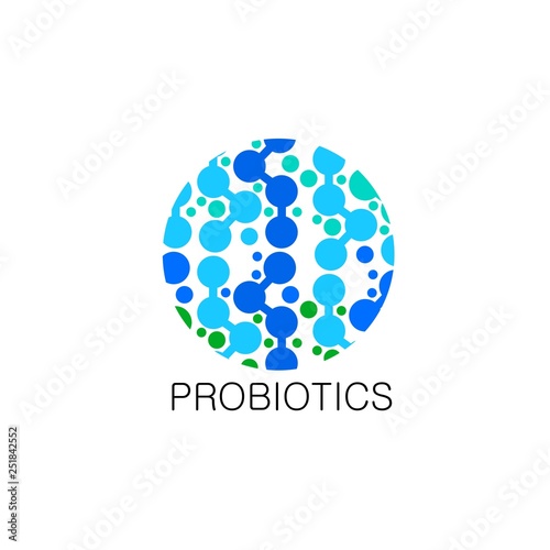 Probiotics logo. Bacteria logo. Concept of healthy nutrition ingredient for therapeutic purposes. Simple flat style trend modern logotype graphic design isolated