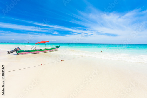 Paradise Beach (also known for Playa Paraiso) at sunny summer day - beautiful and tropical caribbean coast at Tulum in Quintana Roo, Riviera Maya, Cancun, Mexico