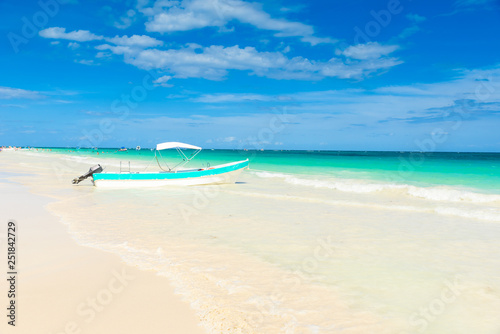 Paradise Beach (also known for Playa Paraiso) at sunny summer day - beautiful and tropical caribbean coast at Tulum in Quintana Roo, Riviera Maya, Cancun, Mexico