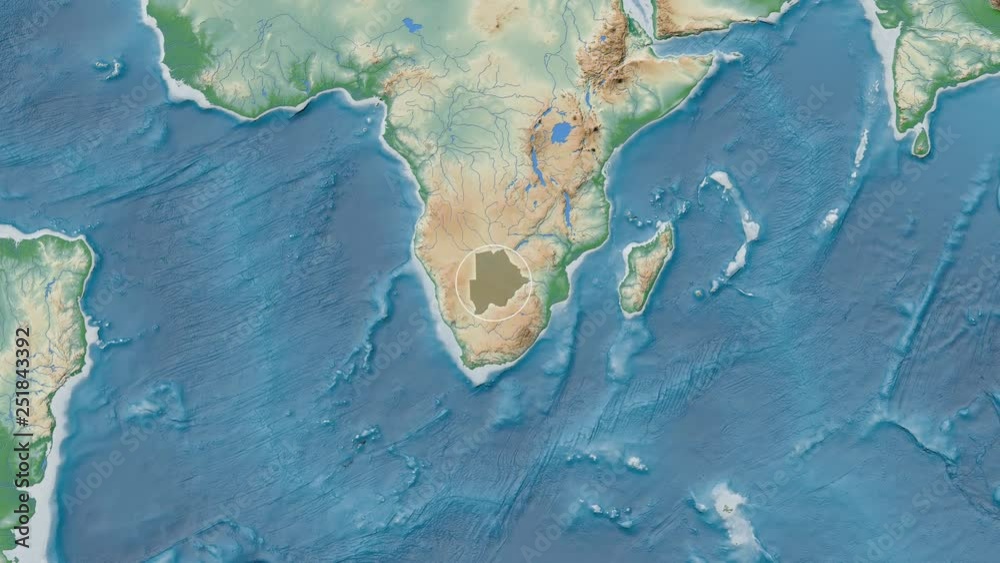 Physical Projection Botswana area presented against the global physical map in the ...