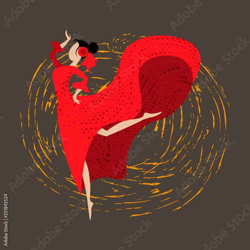 Abstract spanish girl in traditional dress dancing flamenco