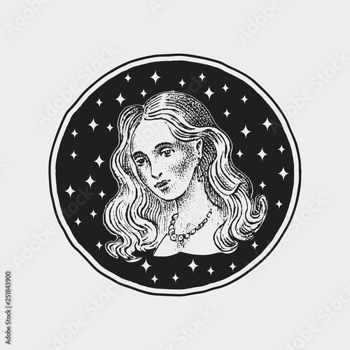 Gemini Zodiac icon. Astrology horoscope with sign. Calendar template. Collection outline animals. Classic vintage style. Engraved hand drawn sketch.