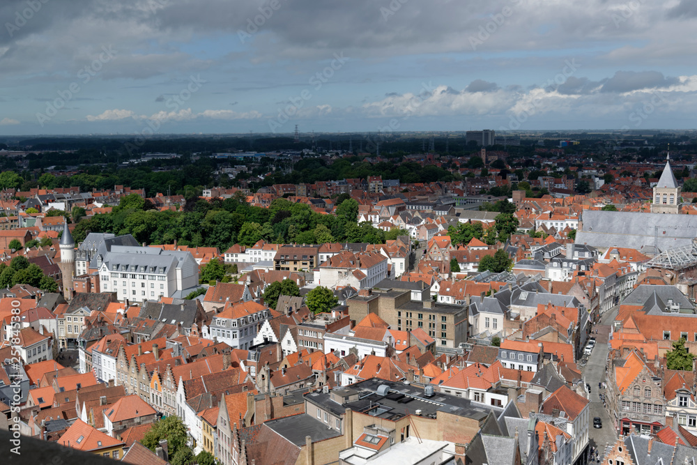 View of city of Bruges from Belfry Bell Tower, Belgium, Europe
