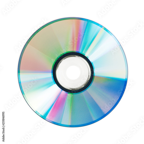 Round compact disc lies on a white background