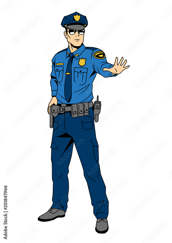 police officer commands you to stop, cartoon, character, color, drawing,  illustration, vector Stock Vector | Adobe Stock