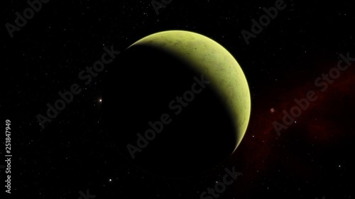 4K Exoplanet 3D illustration orbital view, light green yellow cloudy planet from the orbit. acid toxic desert (Elements of this image furnished by NASA)