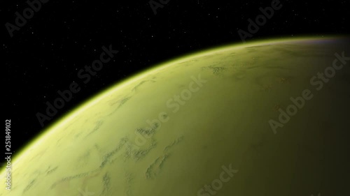4K Exoplanet 3D illustration orbital view, light green yellow cloudy planet from the orbit. acid toxic desert (Elements of this image furnished by NASA)